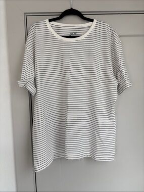 White & Black Stripe Cotton Crewneck Tee NWOT